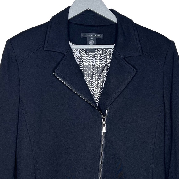 Grace Elements Black Zip Up Jacket Size 10 Zip Cuffs Neutral Fitted Classic Moto - Picture 5 of 14